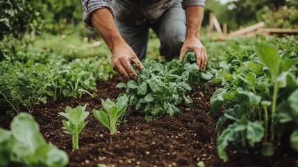 Hands Tending to Organic Vegetable Garden in the Countryside