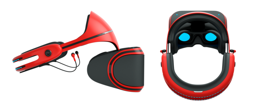 Virtual reality glasses and headset isolated on white background with clipping path. 3D render of design that enhances immersive gaming experiences for users