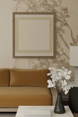 Minimalist Living Room Interior with Modern Art and Beige Accents
