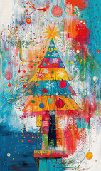 Christmas tree, children&rsquo;s book style, saturated colors, joyful mood