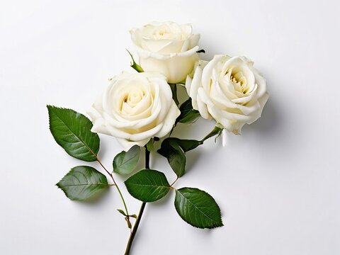 Fototapeta White roses real image of roses with branches of roses white and real background.