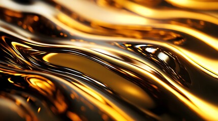 Abstract background with golden waves of liquid metal, golden color, golden texture