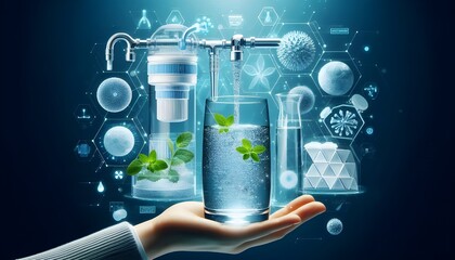 Water purification concept showcasing clean and tasty water, emphasizing the importance of safe drinking water through advanced filtration and purification technologies for health and wellness.