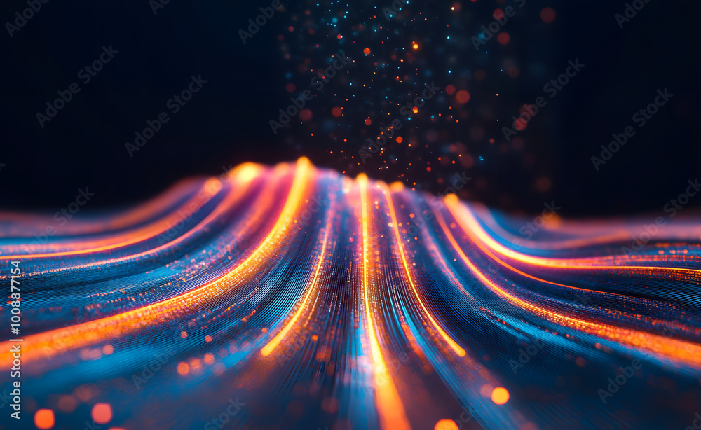 Poster high-speed data transfer. big data visualization, internet technology 3d illustration. neural networ
