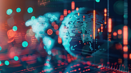 Fototapeta premium A global investor analyzing opportunities for wealth growth in emerging markets, with real-time data on stock market performance and economic trends.