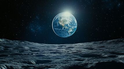 A view of Earth from the lunar surface during a tranquil moment in space exploration