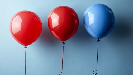 Red balloons slowly catching up with blue balloon on blue background - Powered by Adobe