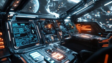 Futuristic Spacecraft Cockpit with Advanced Technology