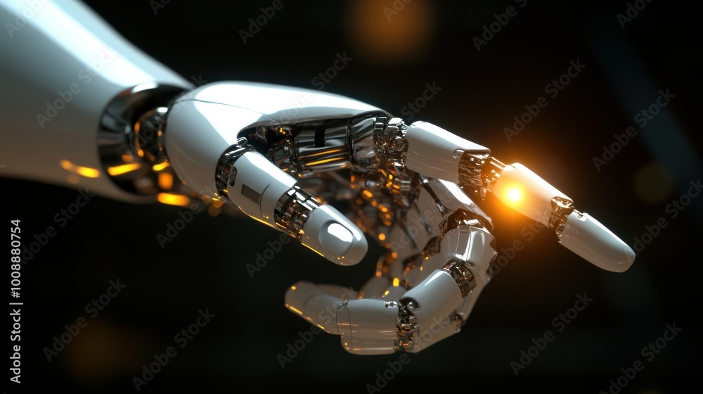 Poster Close-up of a robotic hand reaching out with an outstretched index finger