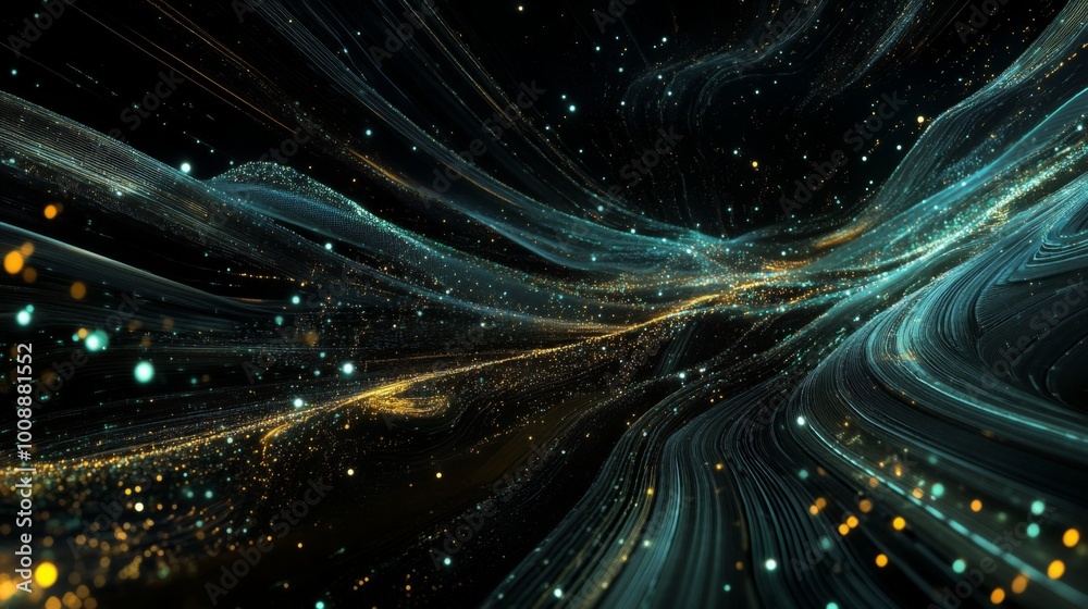 Fototapete A dynamic visualization of swirling lines and glowing particles, creating an ethereal atmosphere reminiscent of cosmic movement.