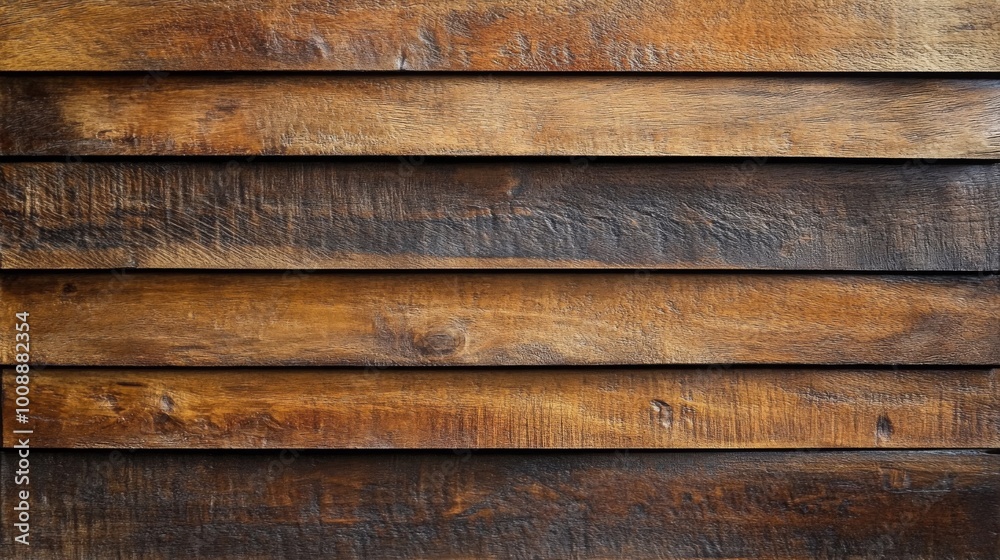 Poster rustic wooden planks with rich textures and warm tones, arranged in horizontal layers, creating a cl