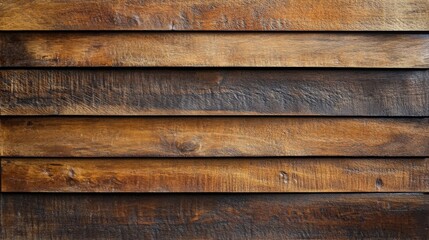 Fototapeta premium Rustic wooden planks with rich textures and warm tones, arranged in horizontal layers, creating a classic farmhouse aesthetic.