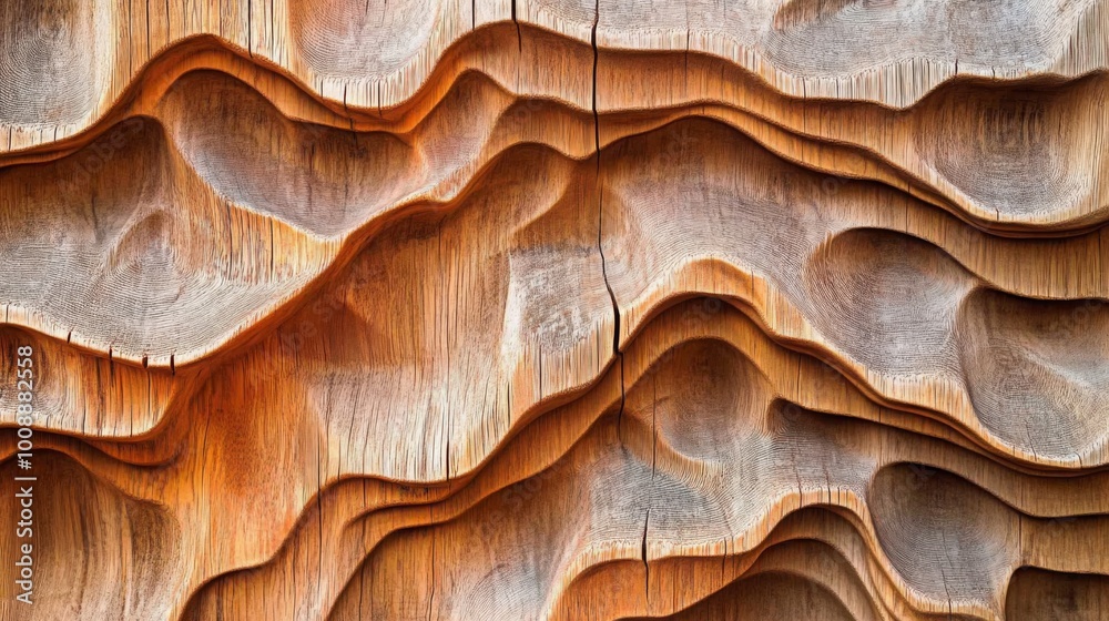 Poster a close-up view of intricately textured wood, showcasing natural patterns and warm, earthy tones tha