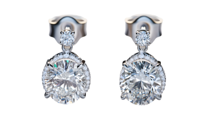 Set of beautiful diamond earrings isolated on transparent background.