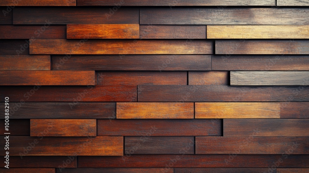 Poster a textured wooden wall featuring various shades of brown, showcasing a modern design with rectangula