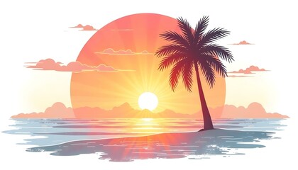 Sunset Behind a Palm Tree logo icon representing Vacation, travel agency.