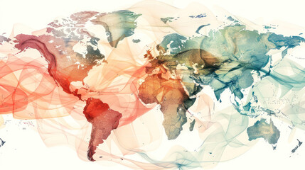 Fototapeta premium A global wealth map showing the flow of money between countries, with a focus on high-net-worth individuals and global investments.