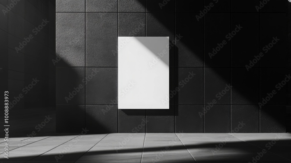 Aufkleber a minimalist scene featuring a blank poster on a textured wall, complemented by dramatic shadows tha
