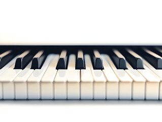 Detailed close-up of a piano keyboard, highlighting the contrast between the black and white keys.