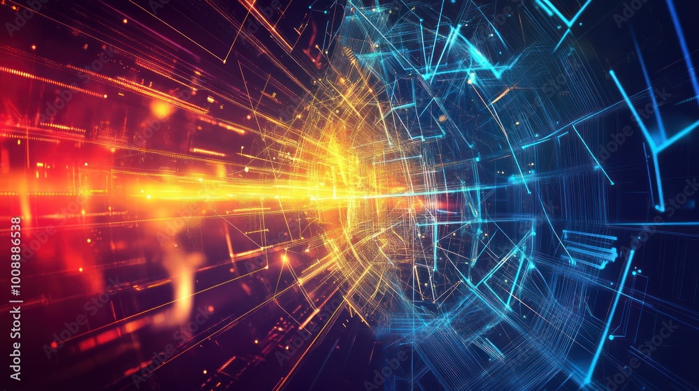 Poster Abstract Digital Network Sphere with Glowing Lines and Points