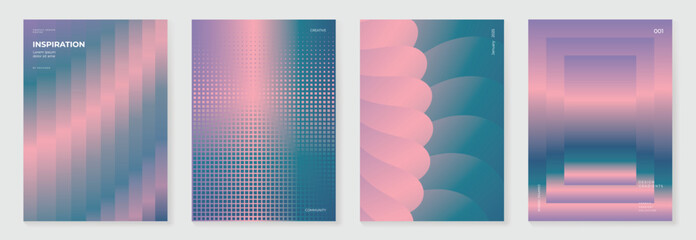 Modern gradient poster background vector set. Minimalist cover template with vibrant perspective 3d geometric prism shapes, halftone collection. Ideal design for social media, cover, banner, flyer. © TWINS DESIGN STUDIO