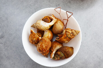 edible escargot snails on a white plate