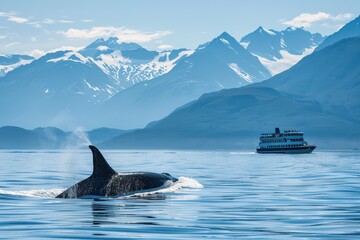 Whale Watching Excursion in Alaska with Stunning Mountain Views
