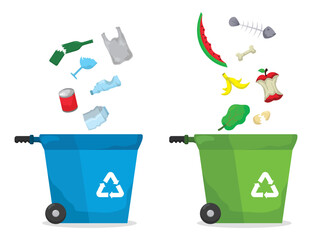 illustration of the concept of organic and inorganic waste, flat style vector illustration.