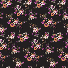 cute ditsy flower texture print pattern and black background