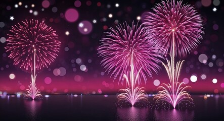 Enchanting plum fireworks show with shimmering bokeh for holiday festivities