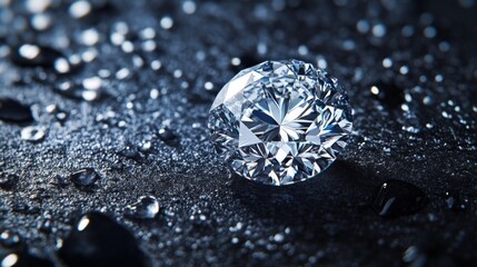 Sparkling Diamond on Dark Surface with Water Droplets