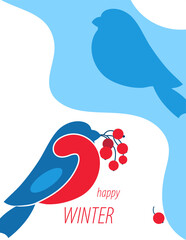 abstract winter background with bullfinch. new year and christmas. vector