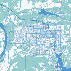 Map of Conway in Arkansas in a professional blue style. Contains layered vector with roads water, parks, etc.