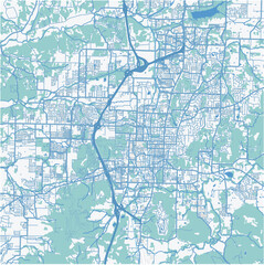 Map of Fayetteville in Arkansas in a professional blue style. Contains layered vector with roads water, parks, etc.