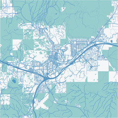 Map of Flagstaff in Arizona in a professional blue style. Contains layered vector with roads water, parks, etc.