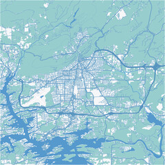 Map of Hot Springs in Arkansas in a professional blue style. Contains layered vector with roads water, parks, etc.