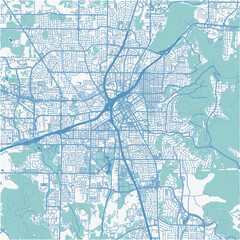 Map of Huntsville in Alabama in a professional blue style. Contains layered vector with roads water, parks, etc.