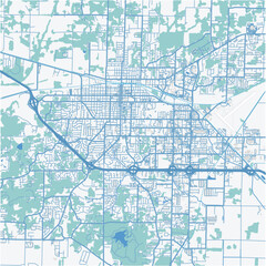 Map of Jonesboro in Arkansas in a professional blue style. Contains layered vector with roads water, parks, etc.