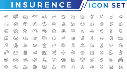 Insurance icons as insurance cover, home injury, accidental insurance. Insurance thin line icons set