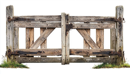Obraz premium An old wooden fence, an old wooden gate, a front view, isolated on a white background (4) copy