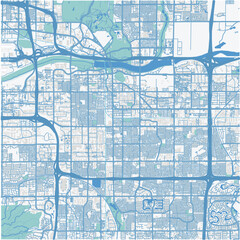 Map of Tempe in Arizona in a professional blue style. Contains layered vector with roads water, parks, etc.