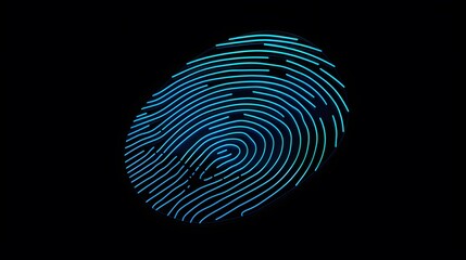 Futuristic Blue Neon Fingerprint on Black Background - Digital Security Concept