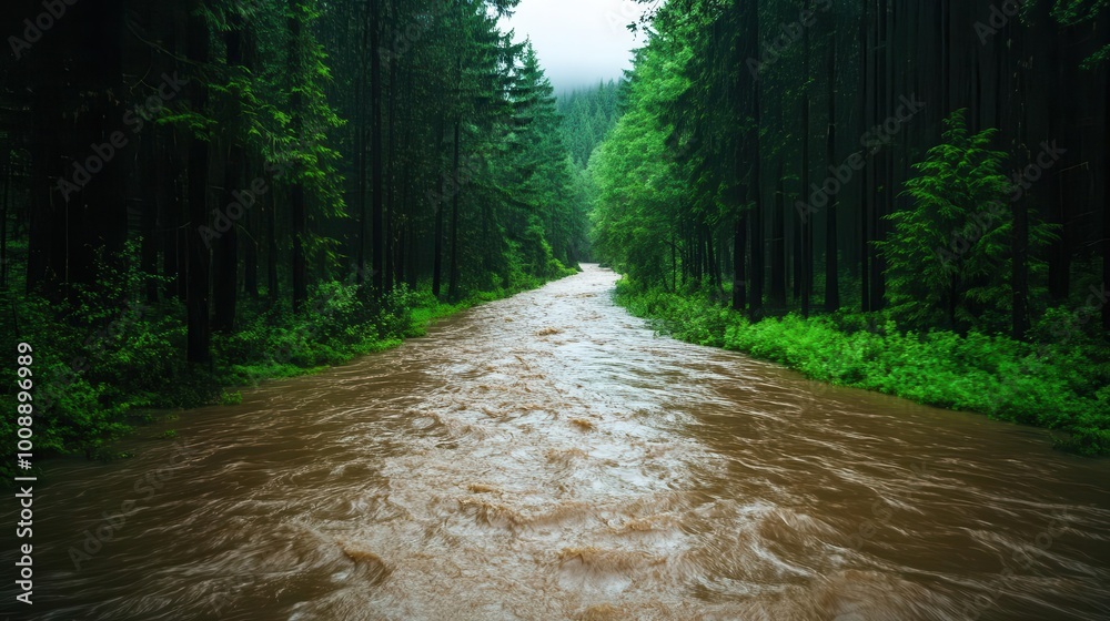 Wall mural flowing river in lush green forest