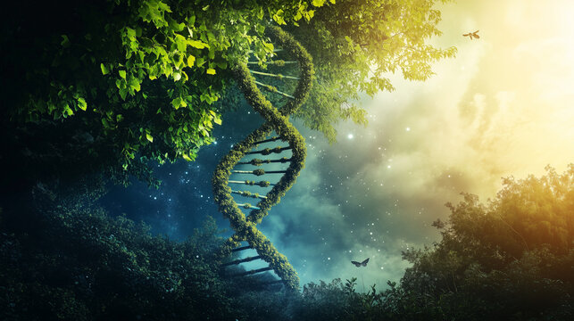 Visual representation of DNA intertwined with ecology