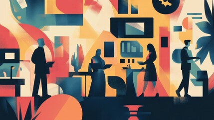 Obraz premium Abstract business office environment with geometric shapes.