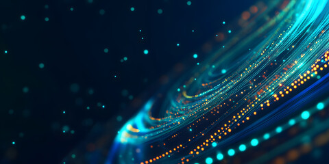 Fototapeta premium Big Data concept. Digital neural network. Introduction of artificial intelligence. Cyberspace of future. Abstract business 3D illustration, shallow depth of field