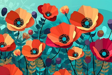Poppy Flower Watercolor Illustration .
