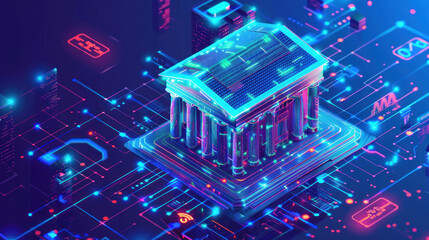 A high-tech banking system using AI, blockchain, and biometric security to enhance customer experience and safeguard transactions.