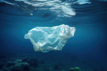 Fototapeta premium Plastic pollution underwater ocean environment