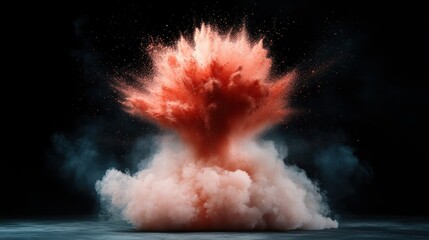 This image features a stunning red explosion shooting upward, sending vibrant particles in every direction, highlighting a scene of intense energy and motion.